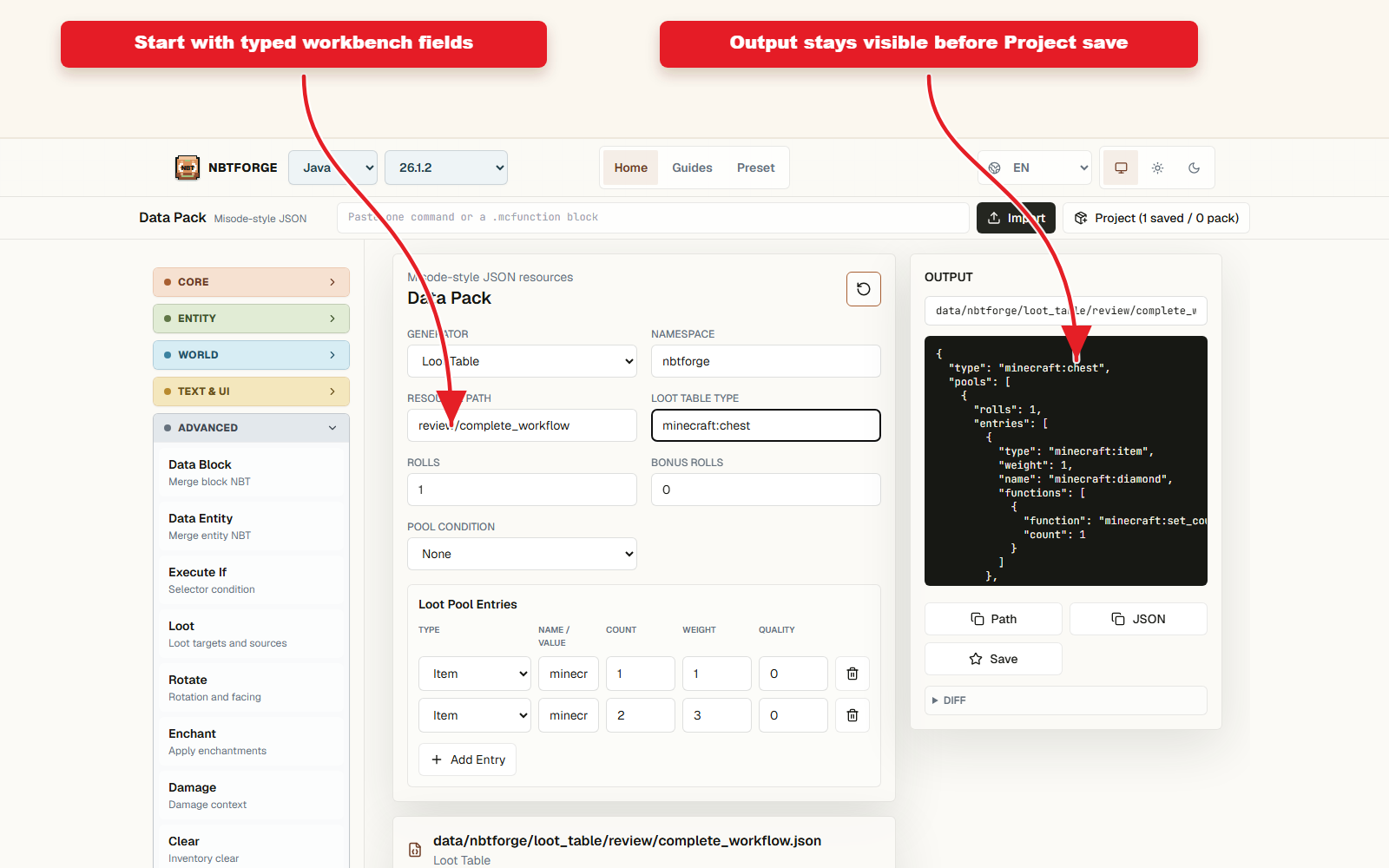 NBTForge Preset workbench configured for Complete NBTForge preset workflow guide.