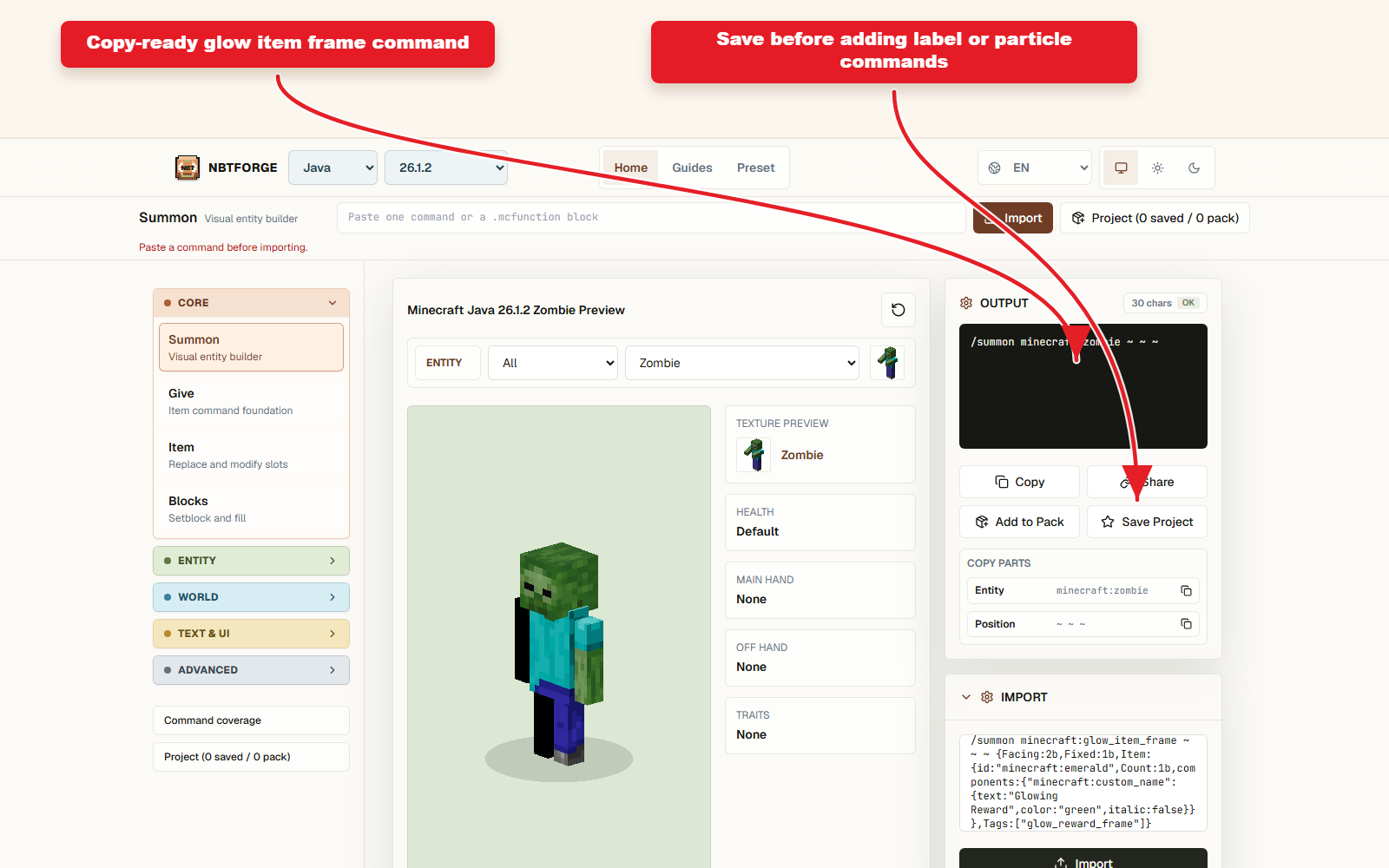 Copy-ready Summon output for glow item frame reward display.