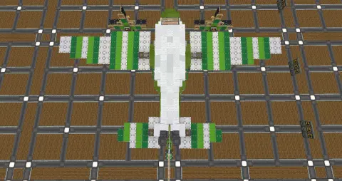 () Jumbo Green Airplane v2 with Copycat Panel, White Sail, Industrial Plating Block, Copycat Slope Layer, Lime Sail, Green Sail, Industrial Iron Encased Chain Drive, and White Symmetric Sail, visible proportions, and a 39 x 10 x 30 schematic footprint.