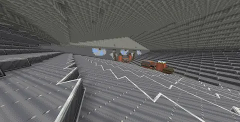 Large star destroyer airship with a long wedge hull, light gray body panels, bridge profile, underside machinery, and Aeronautics flight parts.