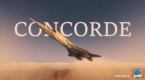 Concorde full-scale jet with a long white fuselage, swept wing planform, copycat layer shaping, black nose detail, and colored sail accents.