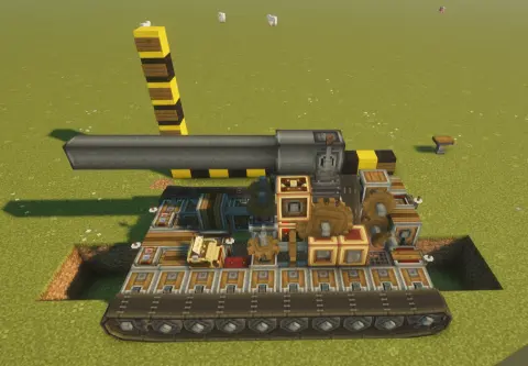 Create: Aeronautics - Tank with Track Mount, Encased Chain Drive, Redstone Link, Cogwheel, Iron Block, Gearbox, Rope Connector, and Gearshift, visible proportions, and a 11 x 5 x 9 schematic footprint.