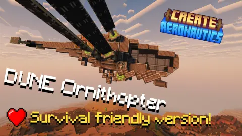 Dune Ornithopter with Black Symmetric Sail, Copycat Slab, Gray Symmetric Sail, Gray Riveted Locometal, Redstone Link, Copycat Byte, Copycat Stairs, and Gray Slashed Locometal, visible proportions, and a 33 x 8 x 25 schematic footprint.