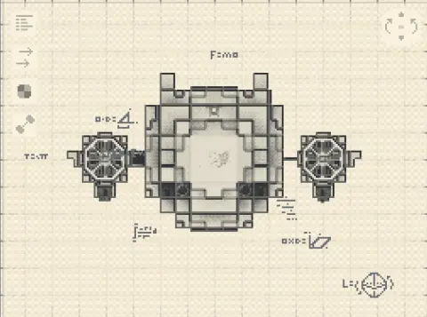 Gameoverse Kits Ship with Yellow Concrete, Copycat Panel, Copycat Stairs, Brass Gearbox, White Concrete, Redstone Thruster, Polished Cut Scorchia, and Redstone Link, visible proportions, and a 20 x 12 x 9 schematic footprint.