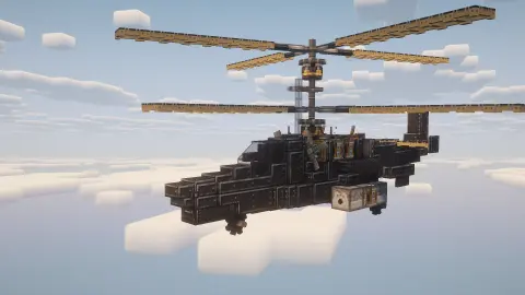 KA-50 Black Shark Survival Friendly with Black Symmetric Sail, Black Slashed Locometal, Copycat Slab, Copycat Stacked Half Layer, Copycat Step, Copycat Layer, Redstone Link, and Copycat Slice, visible proportions, and a 21 x 9 x 19 schematic footprint.