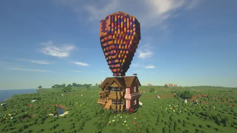 Up HOME with Yellow Envelope, Pink Envelope, Orange Envelope, Red Envelope, Purple Envelope, Spruce Stairs, Blue Envelope, and Oak Planks, visible proportions, and a 26 x 51 x 24 schematic footprint.