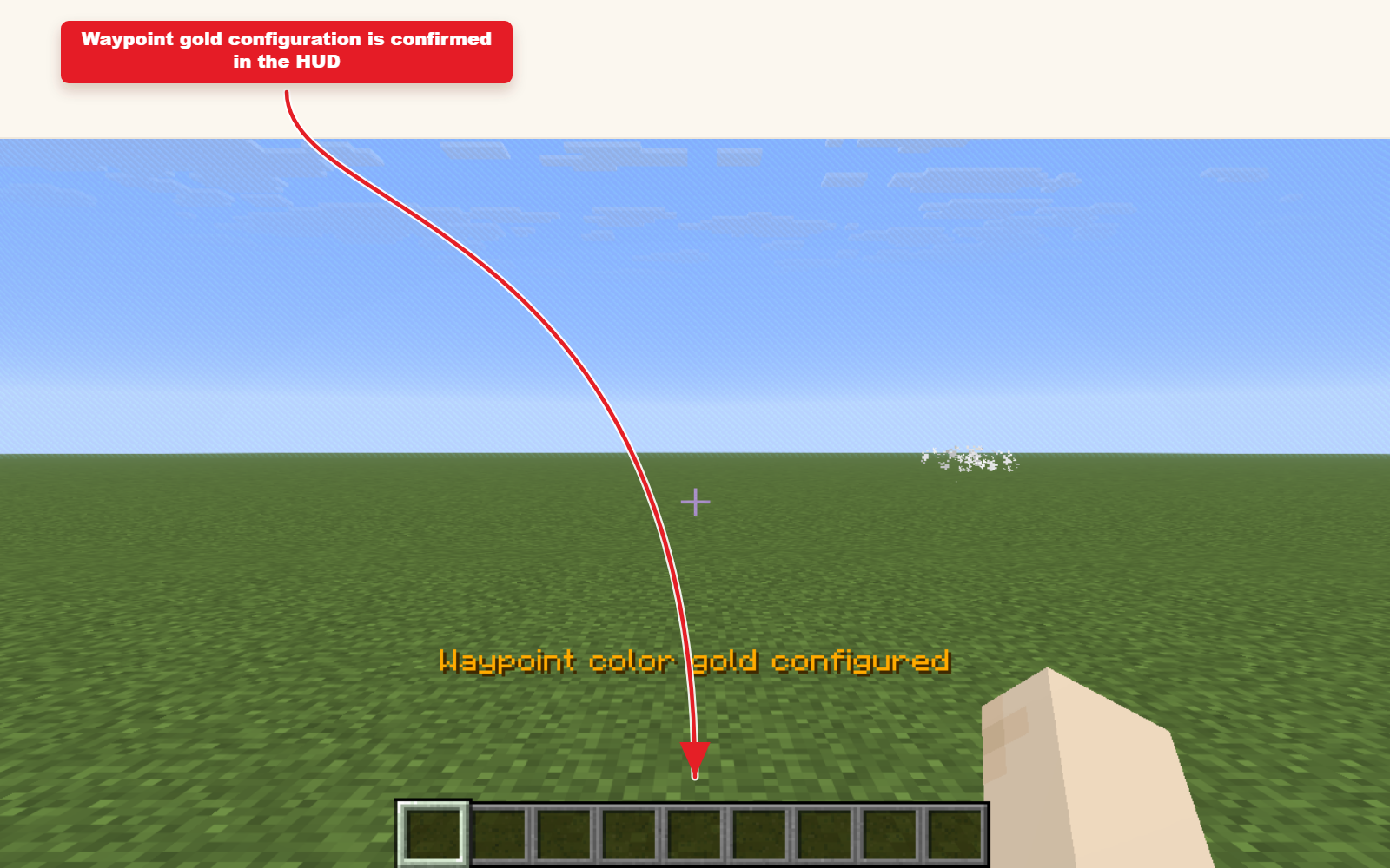 In-game Minecraft screenshot showing the result for Waypoint preset for locator bars.